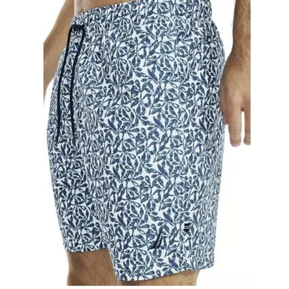 Nautica 8" Tree Print Swim Trunks | Mens M | Aqua Blue, NWT $70 - Picture 4 of 4